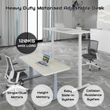 140cm Standing Desk Height Adjustable Sit Stand Motorised White Dual Motors Frame Black Top - Front View