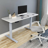 140cm Standing Desk Height Adjustable Sit Stand Motorised White Dual Motors Frame Black Top - Low Angle