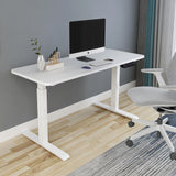 140cm Standing Desk Height Adjustable Sit Stand Motorised White Dual Motors Frame Maple Top - Low Angle