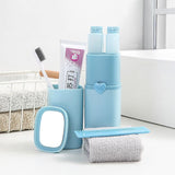 Portable Toothbrush Holder Tooth Mug Toothpaste Cup Bath Travel Box Accessories Set Blue - Front View