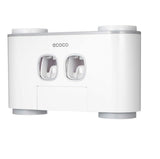 Ecoco Wall-Mounted Toothbrush Holder with 2 Toothpaste Dispensers 4 Cups and 5 Toothbrush Slots Toiletries Bathroom Storage Rack (Grey) - Rear View