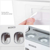 Ecoco Wall-Mounted Toothbrush Holder with 2 Toothpaste Dispensers 4 Cups and 5 Toothbrush Slots Toiletries Bathroom Storage Rack (Grey) - Low Angle