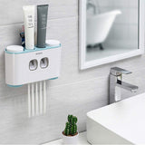 Ecoco Wall-Mounted Toothbrush Holder with 2 Toothpaste Dispensers 4 Cups and 5 Toothbrush Slots Toiletries Bathroom Storage Rack (Grey) - Extra Image