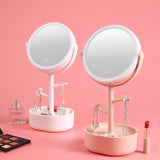 Ecoco Smart LED Light Cosmetic Makeup Mirror USB Touch Screen Home Desk Vanity 360° White - Front View