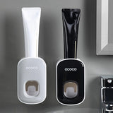 Ecoco Wall mount auto ands Free Toothpaste Dispenser Automatic Toothpaste Squeezer Bathroom Toothpaste Holder Black - Front View