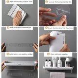 Bathroom Shelves Organizer Wall Mount Home Towel shelf Shampoo Rack With Towel Bar Storage Rack Bathroom Accessories Grey - Extra Image