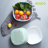 Ecoco Double Drain Basket Bowl Washing Kitchen Strainer Noodles Vegetables Fruit Sink Supplies Blue - Front View