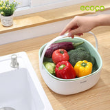 Ecoco Double Drain Basket Bowl Washing Kitchen Strainer Noodles Vegetables Fruit Sink Supplies Blue - Side View