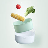 Ecoco Double Drain Basket Bowl Washing Kitchen Strainer Noodles Vegetables Fruit Sink Supplies Blue - Top-Down View