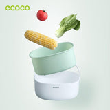 Ecoco Double Drain Basket Bowl Washing Kitchen Strainer Noodles Vegetables Fruit Sink Supplies Blue - 45-Degree Angle