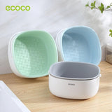 Ecoco Double Drain Basket Bowl Washing Kitchen Strainer Noodles Vegetables Fruit Sink Supplies Blue - Rear View