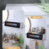 Ecoco Wall-Mounted Toothbrush Holder with 4 Cups and 4 Toothbrush Slots Toiletries Bathroom Storage Rack Black - Front View