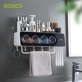 Ecoco Wall-Mounted Toothbrush Holder with 4 Cups and 4 Toothbrush Slots Toiletries Bathroom Storage Rack Black - 45-Degree Angle