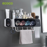 Ecoco Wall-Mounted Toothbrush Holder with 4 Cups and 4 Toothbrush Slots Toiletries Bathroom Storage Rack Black - Rear View