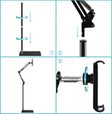 Hands Free Floor Stand Adjustable Bed Clip Holder For Tablet iPad iPhone 170cm - Low Angle