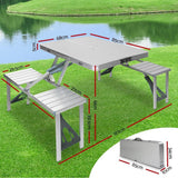 Folding Camping Table with Stools Set Portable Picnic Outdoor Garden BBQ Setting - Front View
