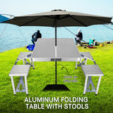 Folding Camping Table with Stools Set Portable Picnic Outdoor Garden BBQ Setting - Side View