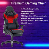 7 RGB Lights Bluetooth Speaker Gaming Chair Ergonomic Racing chair 165° Reclining Gaming Seat 4D Armrest Footrest Black Red - Front View