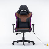 7 RGB Lights Bluetooth Speaker Gaming Chair Ergonomic Racing chair 165° Reclining Gaming Seat 4D Armrest Footrest Black Red - Rear View