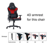 7 RGB Lights Bluetooth Speaker Gaming Chair Ergonomic Racing chair 165° Reclining Gaming Seat 4D Armrest Footrest Black Red - Extra Image