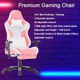 7 RGB Lights Bluetooth Speaker Gaming Chair Ergonomic Racing chair 165° Reclining Gaming Seat 4D Armrest Footrest Pink White - Front View