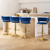 2x Height Adjustable Swivel Bar Stool Velvet Golden Base Barstools Chairs Padded Seat- Blue - Top-Down View
