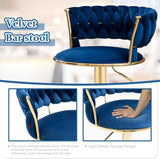 2x Height Adjustable Swivel Bar Stool Velvet Golden Base Barstools Chairs Padded Seat- Blue - 45-Degree Angle