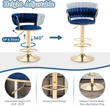 2x Height Adjustable Swivel Bar Stool Velvet Golden Base Barstools Chairs Padded Seat- Blue - Rear View