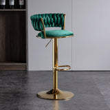 2x Height Adjustable Swivel Bar Stool Velvet Golden Base Barstools Chairs Padded Seat- Green - Front View