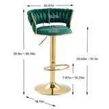 2x Height Adjustable Swivel Bar Stool Velvet Golden Base Barstools Chairs Padded Seat- Green - Top-Down View