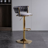 2x Height Adjustable Swivel Bar Stool Velvet Golden Base Barstools Chairs Padded Seat- Grey - Side View