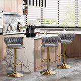 2x Height Adjustable Swivel Bar Stool Velvet Golden Base Barstools Chairs Padded Seat- Grey - Top-Down View