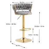 2x Height Adjustable Swivel Bar Stool Velvet Golden Base Barstools Chairs Padded Seat- Grey - 45-Degree Angle