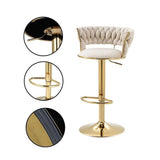 2x Height Adjustable Swivel Bar Stool Velvet Golden Base Barstools Chairs Padded Seat- Beige - Side View