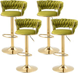SERENITà 2x Height Adjustable Swivel Bar Stool Velvet Golden Base Barstools Chairs Padded Seat Olive Green - Front View