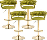 SERENITà 2x Height Adjustable Swivel Bar Stool Velvet Golden Base Barstools Chairs Padded Seat Olive Green - Side View