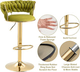 SERENIT? 2x Height Adjustable Swivel Bar Stool Velvet Golden Base Barstools Chairs Padded Seat Olive Green