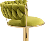SERENITà 2x Height Adjustable Swivel Bar Stool Velvet Golden Base Barstools Chairs Padded Seat Olive Green - Rear View