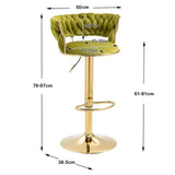 SERENITà 2x Height Adjustable Swivel Bar Stool Velvet Golden Base Barstools Chairs Padded Seat Olive Green - Close-Up Angle
