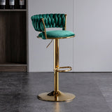 SERENITà Green Velvet Seat Kitchen Breakfast Bar Stools Counter Height Barstools with Back Cushioned Chairs for Home Bar x2 - Front View