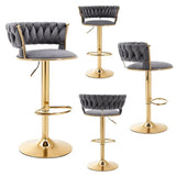 SERENITà Grey Velvet Seat Kitchen Breakfast Bar Stools Counter Height Barstools with Back Cushioned Chairs for Home Bar x2 - Front View