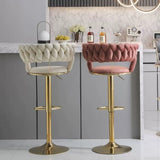 SERENITà Ivory Velvet Seat Kitchen Breakfast Bar Stools Counter Height Barstools with Back Cushioned Chairs for Home Bar x2 - Front View