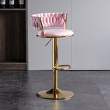 SERENITà Pink Velvet Seat Kitchen Breakfast Bar Stools Counter Height Barstools with Back Cushioned Chairs for Home Bar x2 - Front View