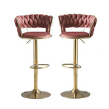 SERENITà Red Bean Brown Velvet Seat Kitchen Breakfast Bar Stools Counter Height Barstools with Back Cushioned Chairs for Home Bar x2