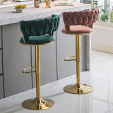 SERENITà Red Bean Brown Velvet Seat Kitchen Breakfast Bar Stools Counter Height Barstools with Back Cushioned Chairs for Home Bar x2 - Side View