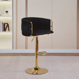 2x Height Adjustable Black Swivel Bar Stool Velvet Golden Round Base Barstools Chairs - Front View