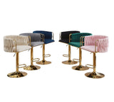 2x Height Adjustable Black Swivel Bar Stool Velvet Golden Round Base Barstools Chairs - Top-Down View