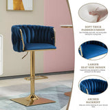 SERENITà Modern Velvet Breakfast Bar Stools Swivel Barstools Adjustable Counter Stools with Backrest Set of 2 Navy Blue - Rear View