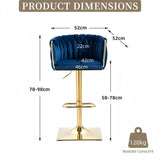 SERENITà Modern Velvet Breakfast Bar Stools Swivel Barstools Adjustable Counter Stools with Backrest Set of 2 Navy Blue - Extra Image