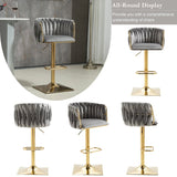 SERENITà Modern Velvet Breakfast Bar Stools Swivel Barstools Adjustable Counter Stools with Backrest Set of 2 Grey - Front View